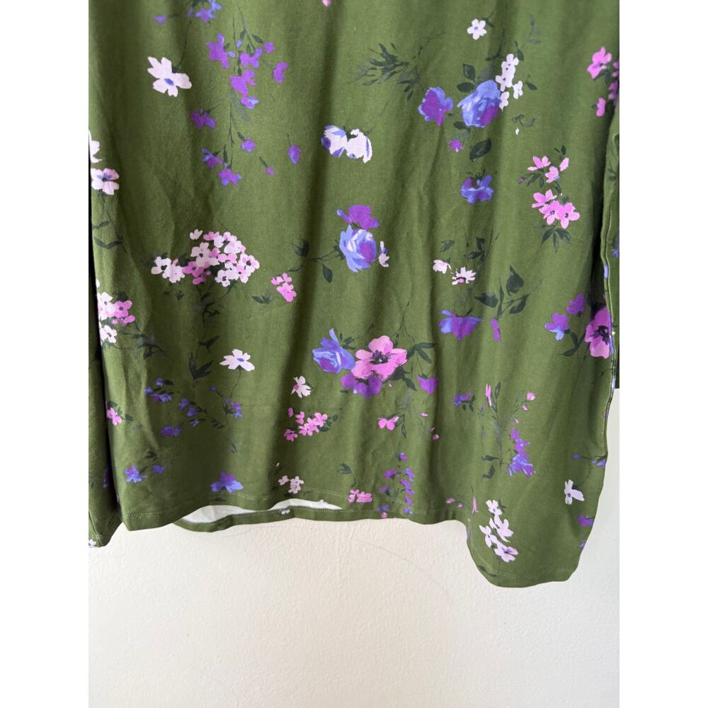 Isaac Mizrahi Live Olive Green Floral 3/4 Sleeve Top 2X Plus Size - Picture 5 of 7